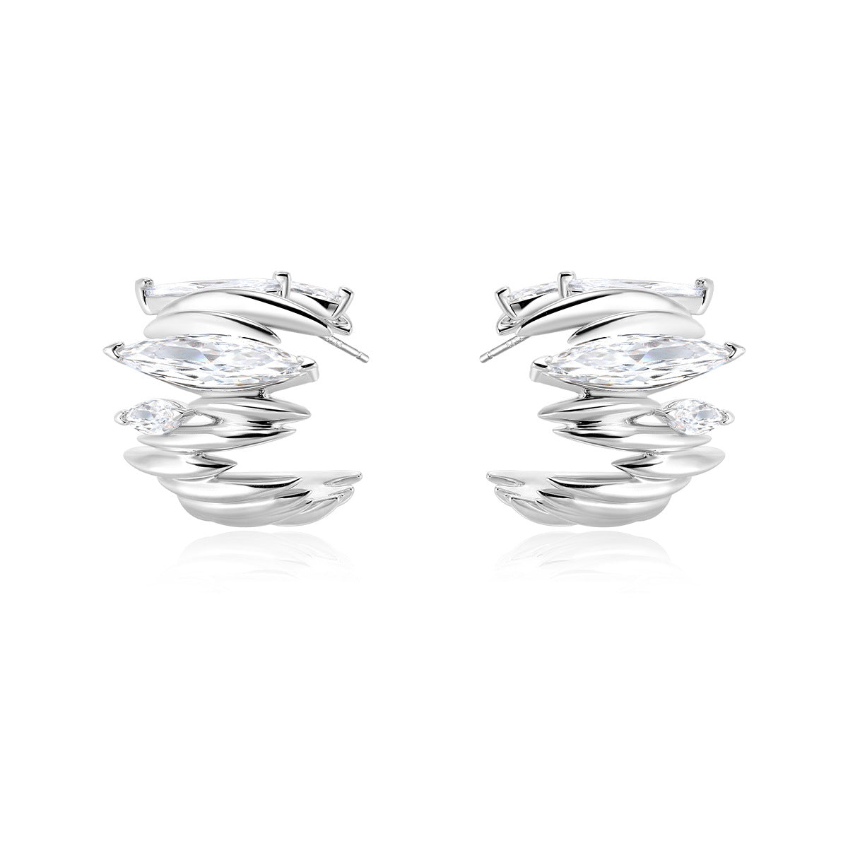 AUKIYUKI Irregular Horse Eye Ring Zircon C Ring Earrings Female Exaggerated Unique Niche Design Stud Earrings