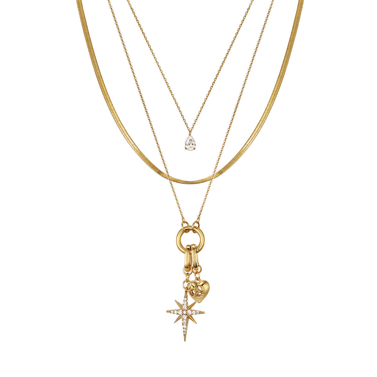 AUKIYUKI Multi-Layered Retro Eight Awn Star Love Long Necklace High-Grade Popular Clavicle Chain