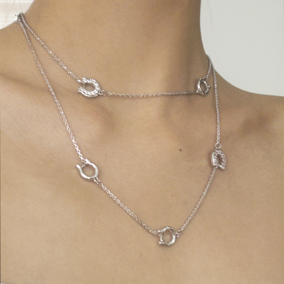 AUKIYUKI Design Twin Long Necklace Vachette Clasp choker Clavicle Necklace