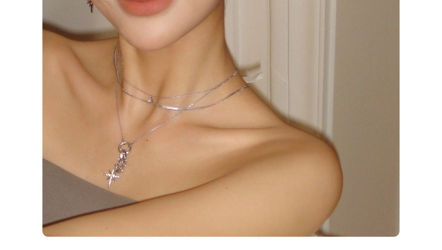 AUKIYUKI Multi-Layered Retro Eight Awn Star Love Long Necklace High-Grade Popular Clavicle Chain