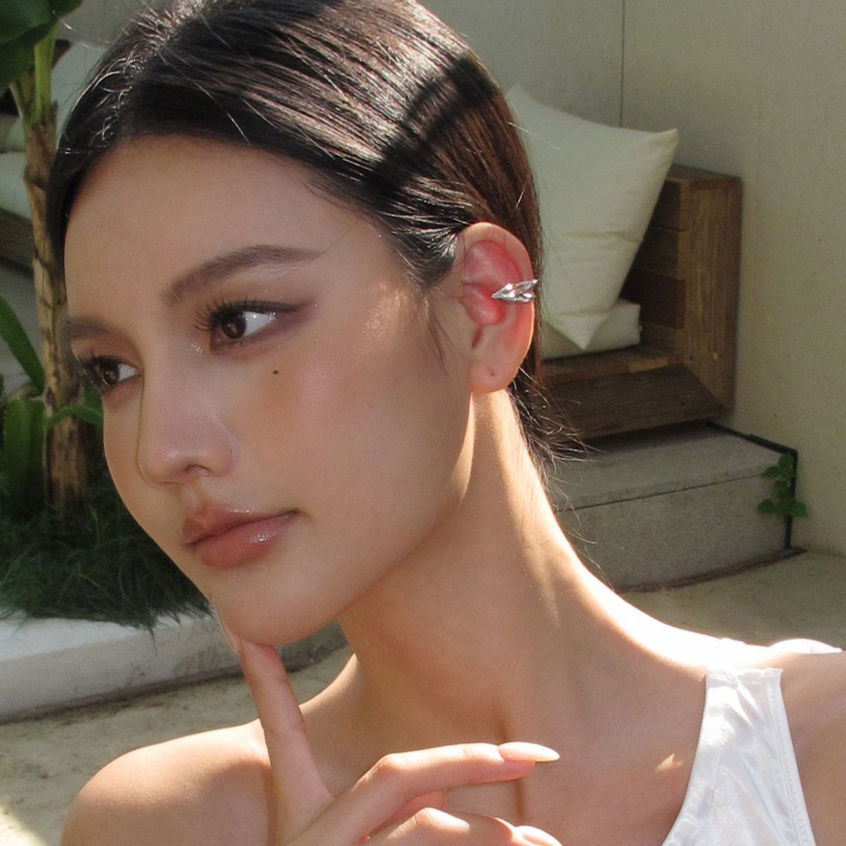 AUKUYUKI Horse Eye Ring Zircon Ear Bone Clip No Pierced Ears