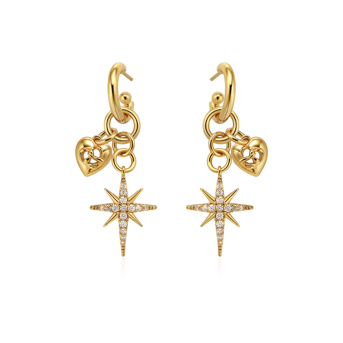 AUKIYUKI Retro Affordable Eight Awn Star Diamond-Embedded Love Heart Earrings