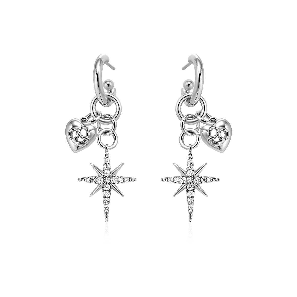 AUKIYUKI Retro Affordable Eight Awn Star Diamond-Embedded Love Heart Earrings