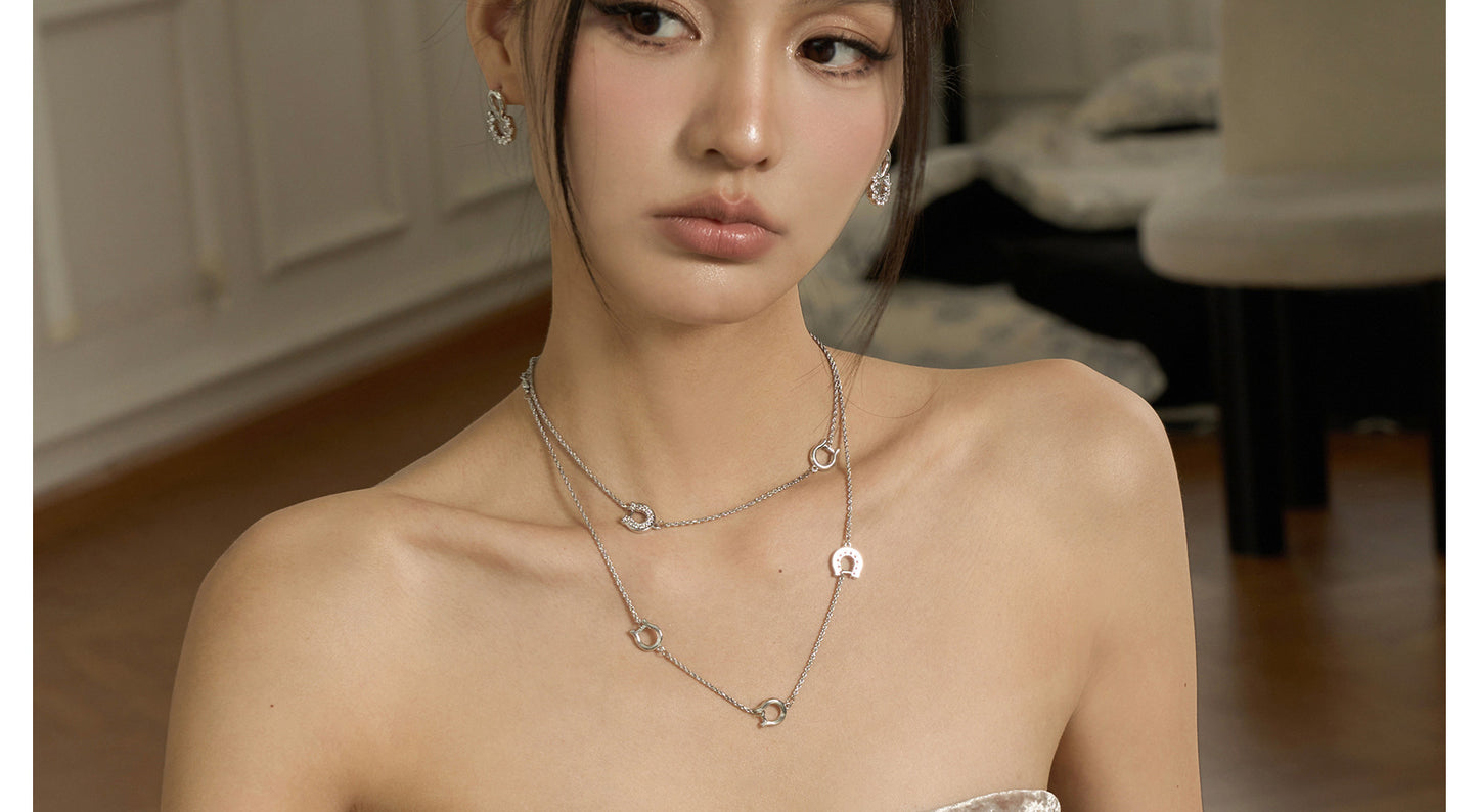 AUKIYUKI Design Twin Long Necklace Vachette Clasp choker Clavicle Necklace