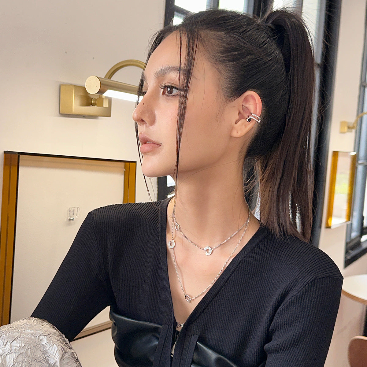 AUKIYUKI Design Twin Long Necklace Vachette Clasp choker Clavicle Necklace