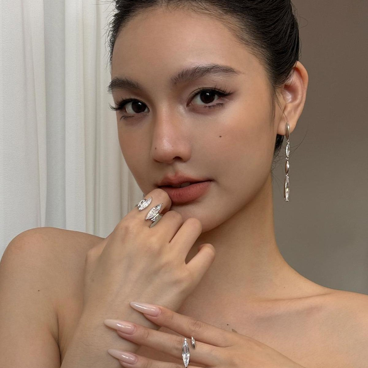 Horse Eye Open-End Zircon Ring Female Popular Unique Clear Cold Wind Ring