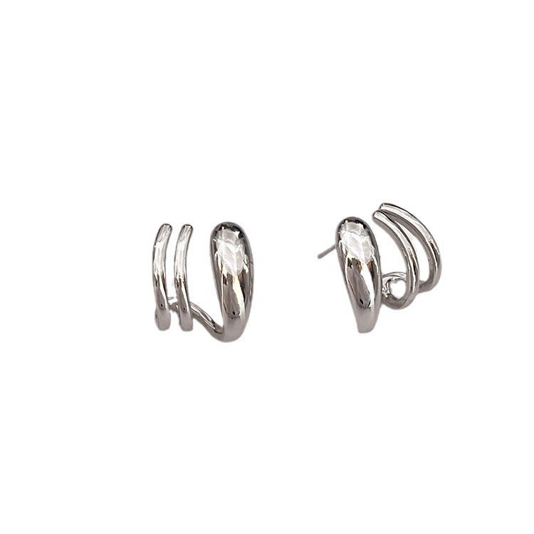 Three Lines925Silver Needle Geometric Line Metal Earrings Female Design Sense Earrings Earrings