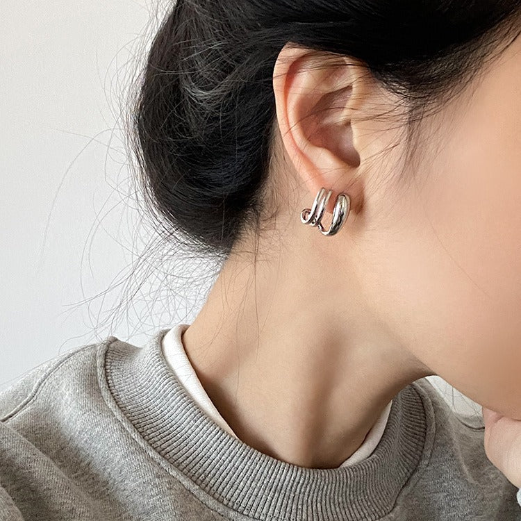 Three Lines925Silver Needle Geometric Line Metal Earrings Female Design Sense Earrings Earrings