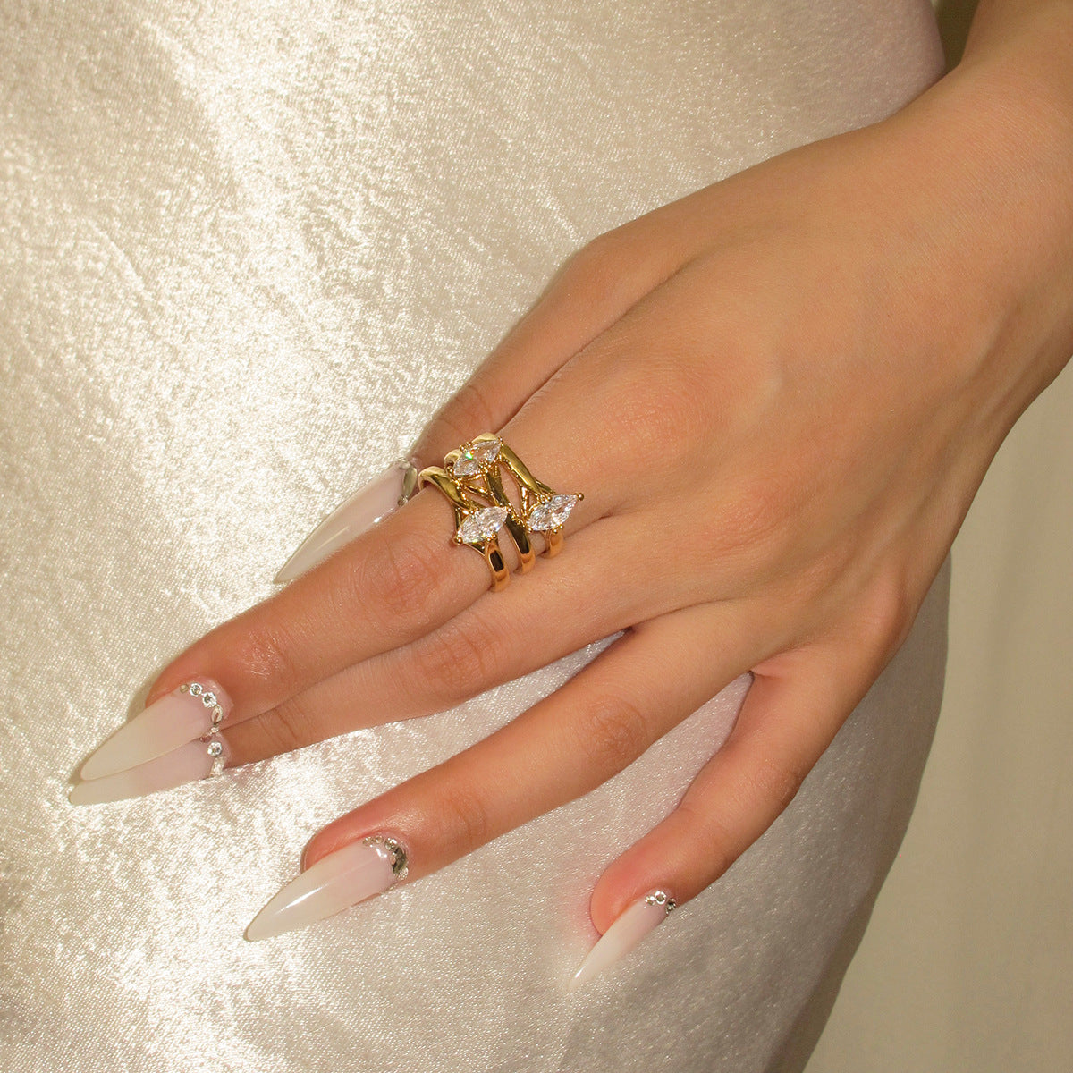 Twin Open Zircon Ring Female Light Luxury High Sense Niche Unique Designer Index Finger Ring