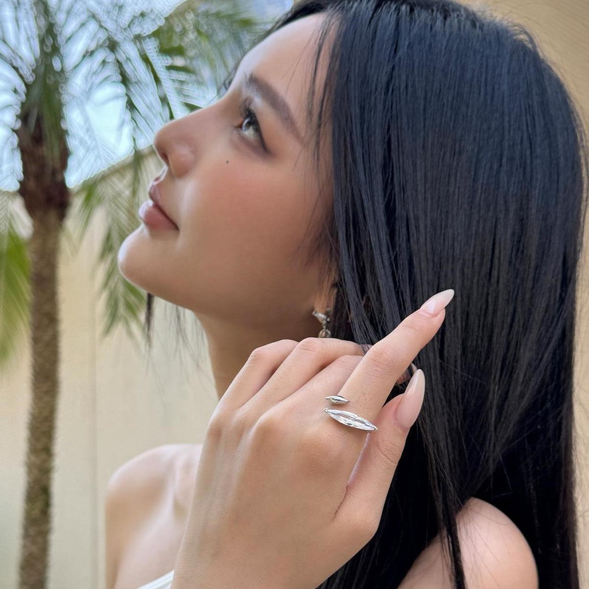 Horse Eye Open-End Zircon Ring Female Popular Unique Clear Cold Wind Ring