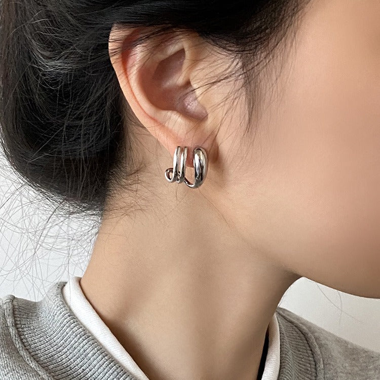 Three Lines925Silver Needle Geometric Line Metal Earrings Female Design Sense Earrings Earrings