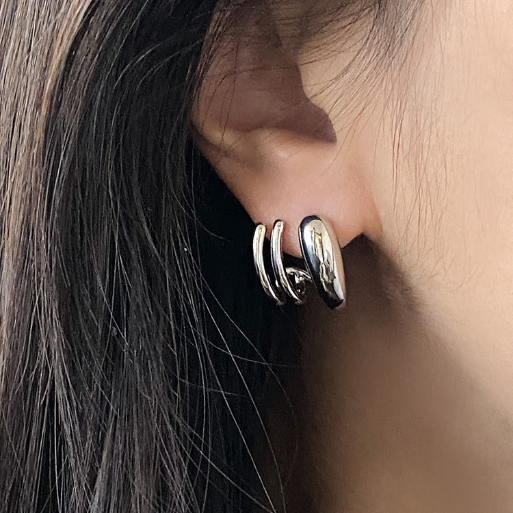 Three Lines925Silver Needle Geometric Line Metal Earrings Female Design Sense Earrings Earrings