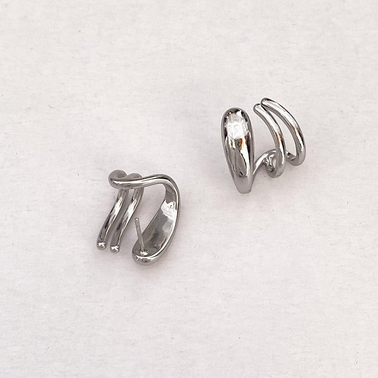 Three Lines925Silver Needle Geometric Line Metal Earrings Female Design Sense Earrings Earrings
