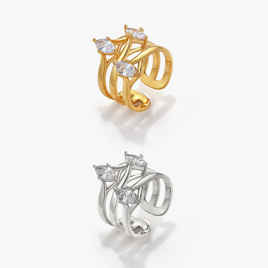 Twin Open Zircon Ring Female Light Luxury High Sense Niche Unique Designer Index Finger Ring